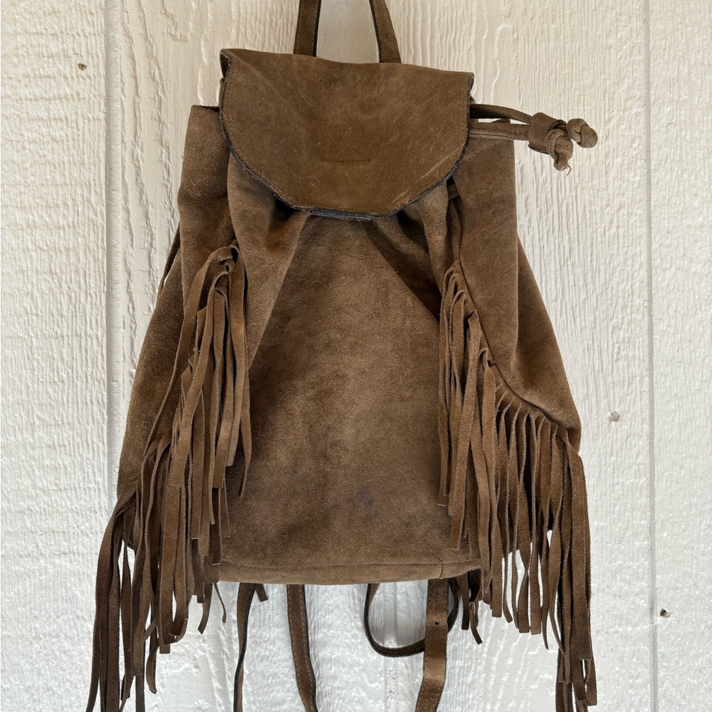 Brown Suede Fringe Backpack